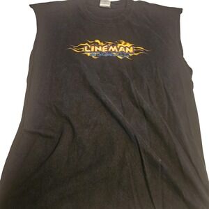 Lineman Shirt Mens Large Black Sleeveless Puttin Fire In The Wire Graphic Tee
